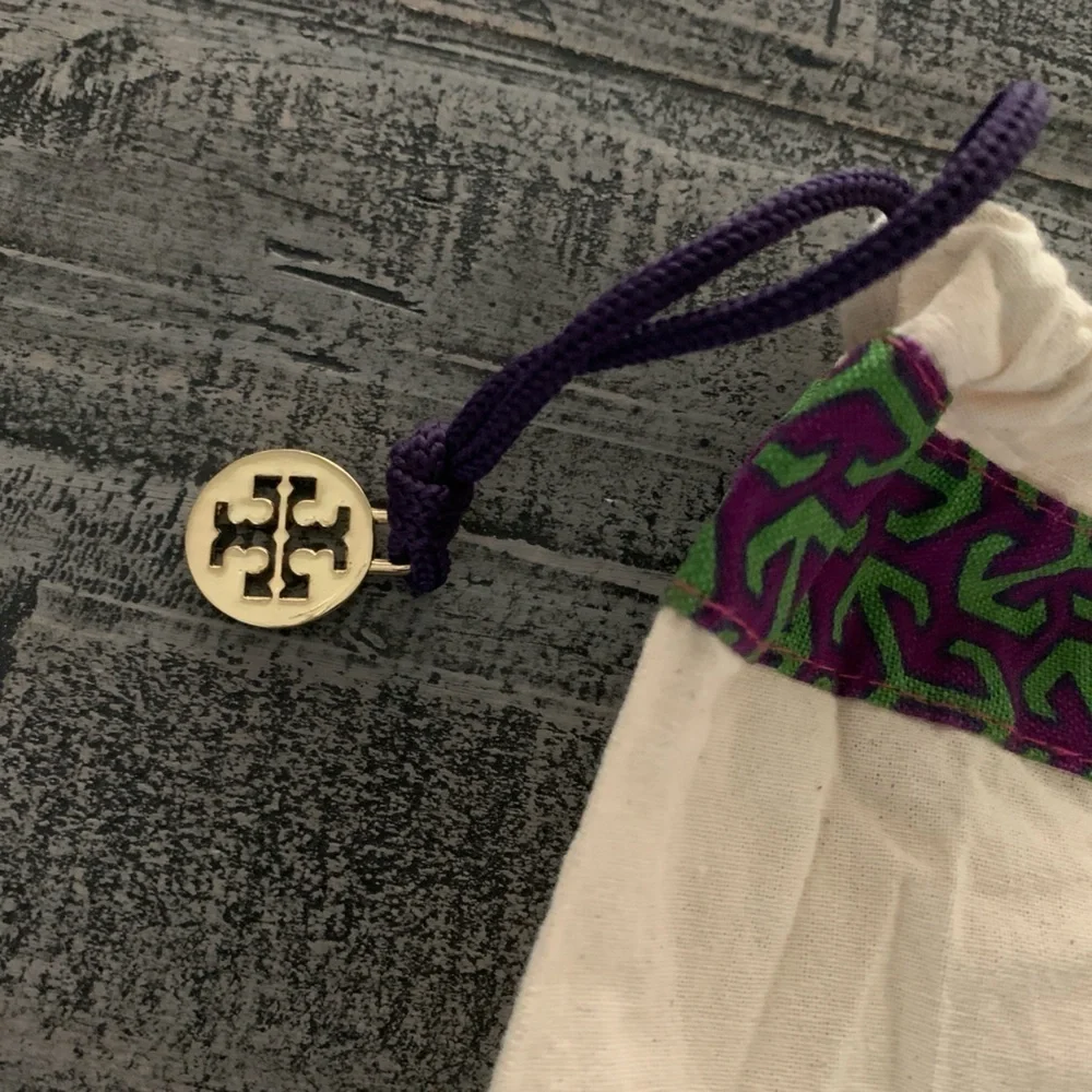 Tory Burch Cream Drawstring Bag with Purple and Green Pattern Dust Bag
